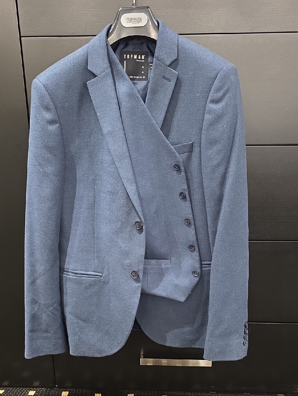 Topman Slate Blue Men Suit Jacket + Matching Waistcoat Vest Excellent 42